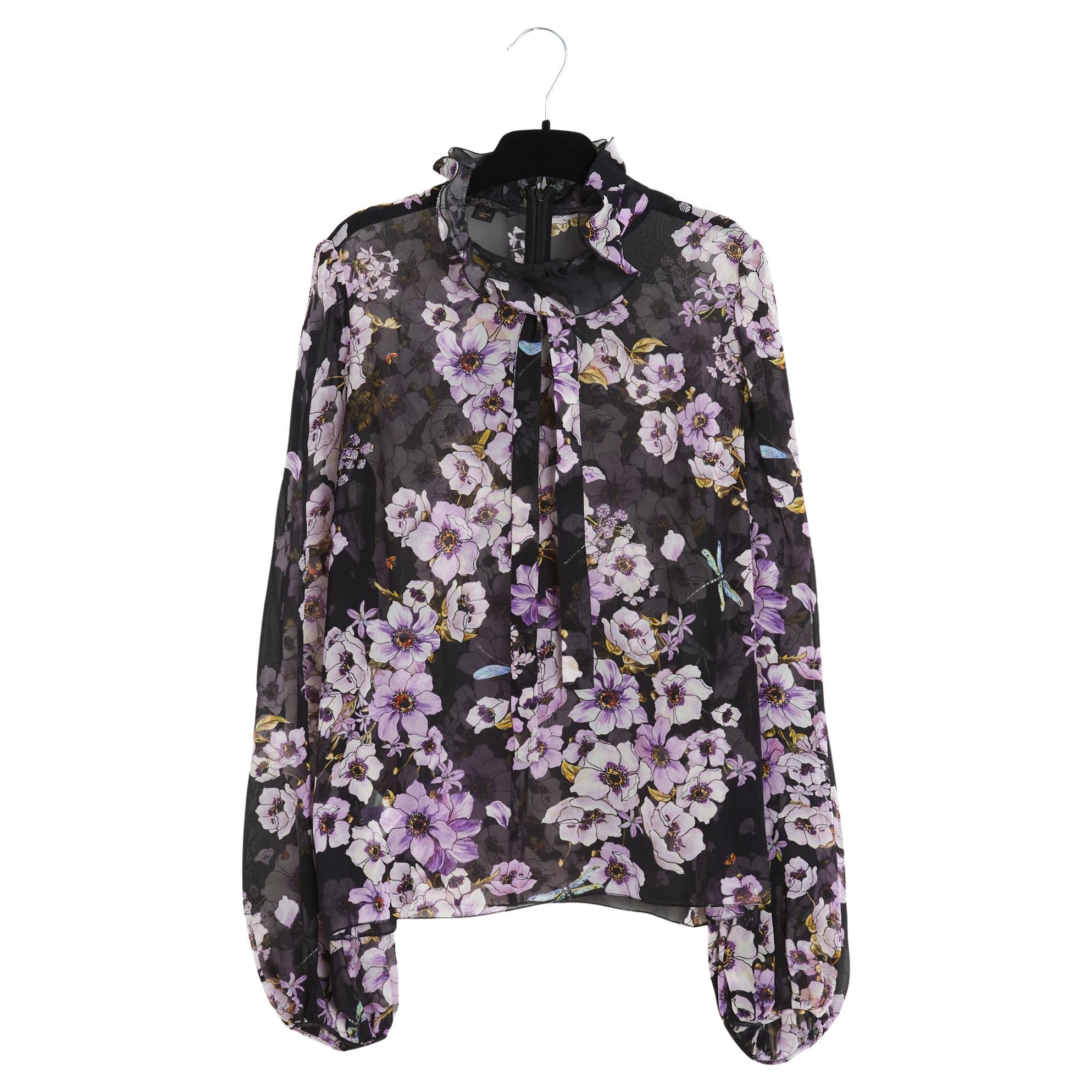 Giambattista Valli Top FR40 Shabby Black Silk Muslin Blouse UK12 US10 en vente