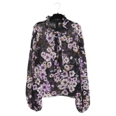 Giambattista Valli Top FR40 Shabby Schwarze Seidenbluse mit Muslinmuster UK12 US10