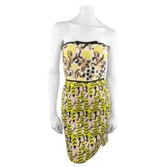 GIAMBATTISTA VALLI US 2 / IT 38 Yellow Pink & Beige Linen & Lace Cocktail Dress