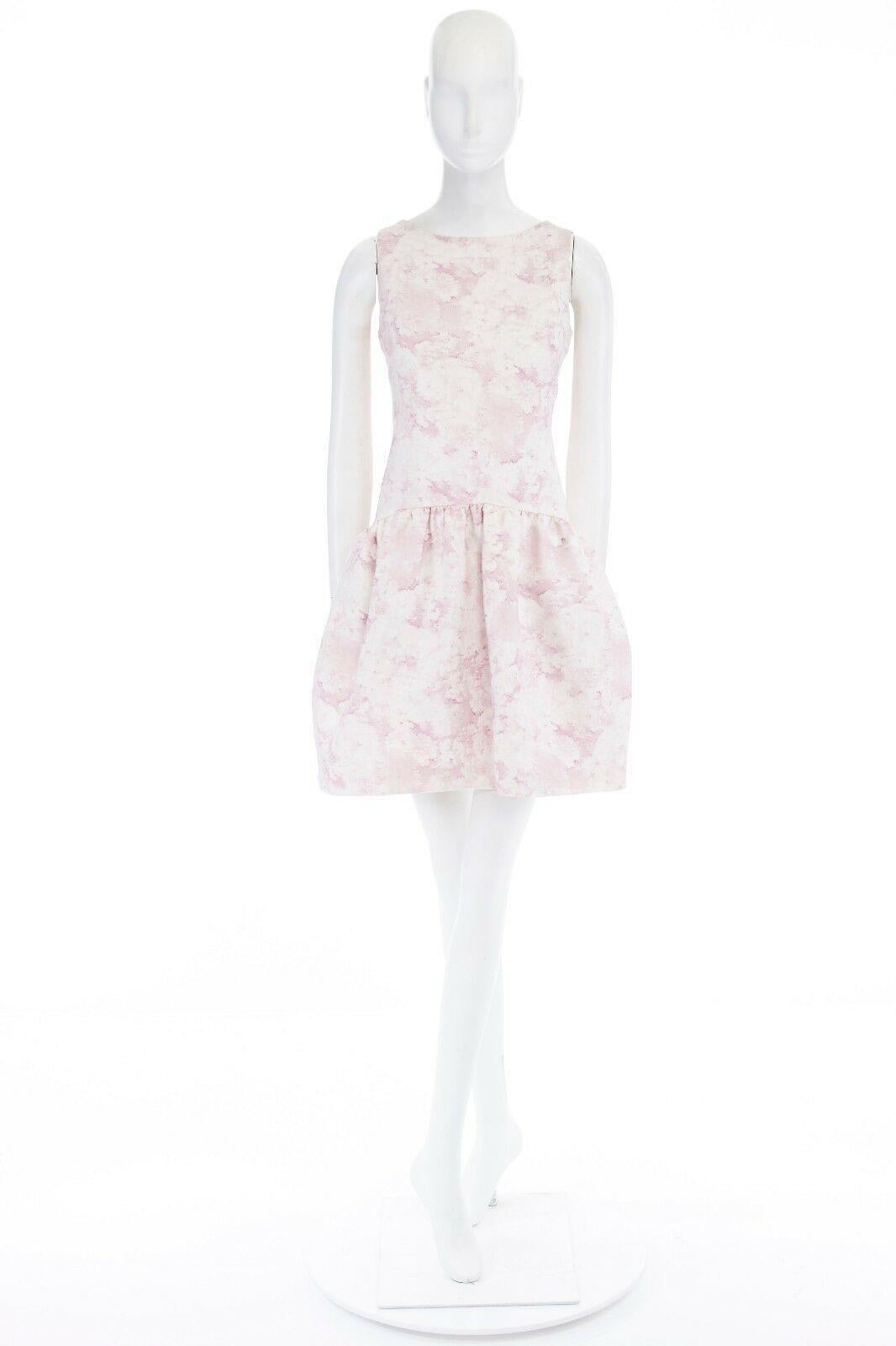 Gray GIAMBATTISTA VALLI white blush pink floral print silk bubble front dress IT40 S