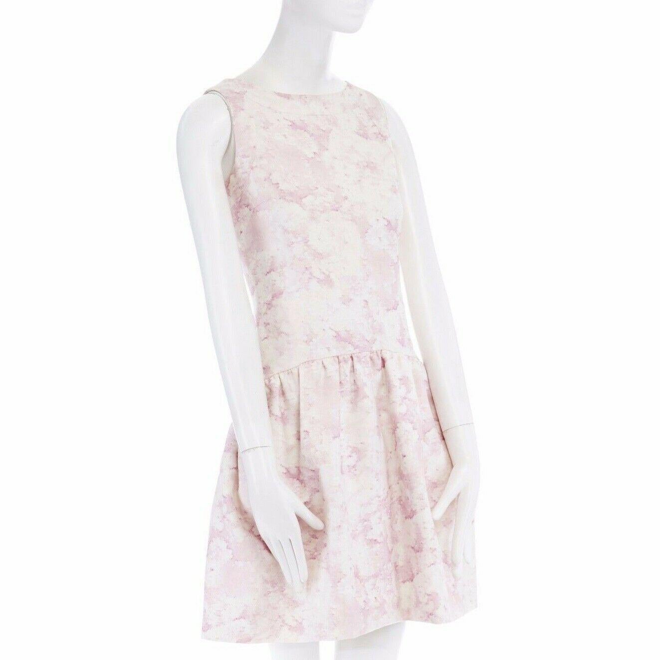 Women's GIAMBATTISTA VALLI white blush pink floral print silk bubble front dress IT40 S