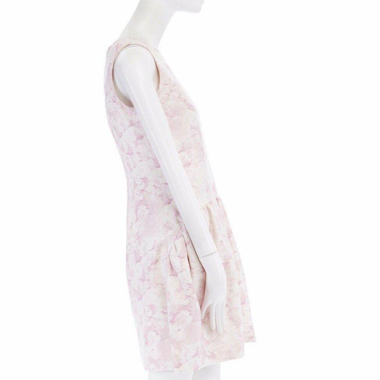 GIAMBATTISTA VALLI white blush pink floral print silk bubble front dress IT40 S 1