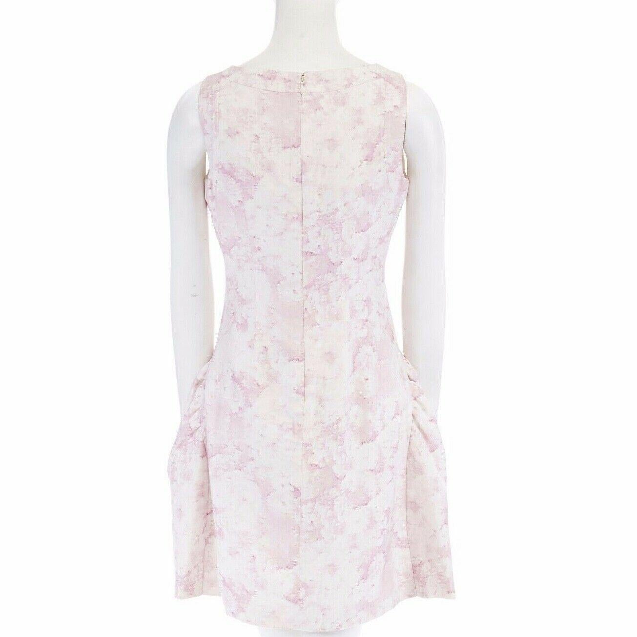 GIAMBATTISTA VALLI white blush pink floral print silk bubble front dress IT40 S 2