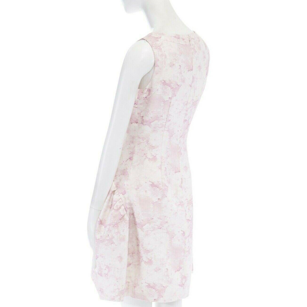 GIAMBATTISTA VALLI white blush pink floral print silk bubble front dress IT40 S 3