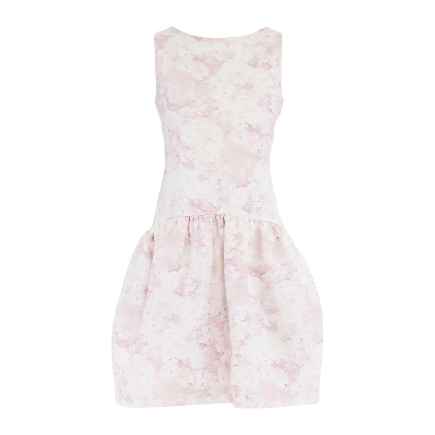 GIAMBATTISTA VALLI white blush pink floral print silk bubble front dress IT40 S