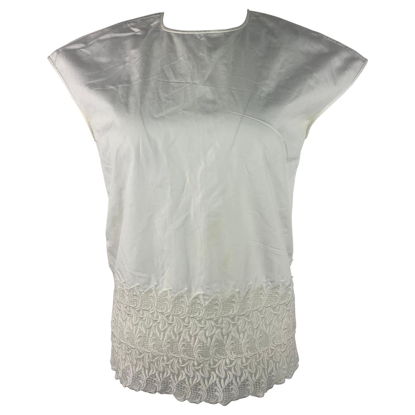 Giambattista Valli White Cotton and Lace Top Blouse, Size 42 / S For Sale