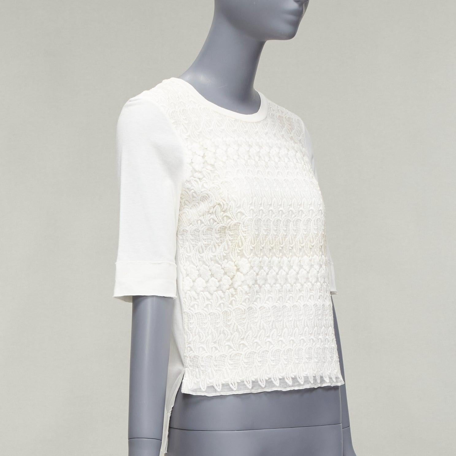 GIAMBATTISTA VALLI white cotton blend lace overlay front tshirt IT38 XS In Fair Condition For Sale In Hong Kong, NT