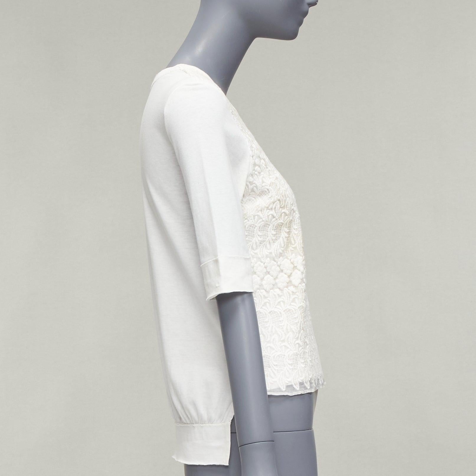 GIAMBATTISTA VALLI - T-shirt blanc en coton mélangé avec superposition de dentelle sur le devant IT38 XS Pour femmes en vente