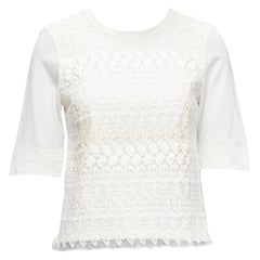 GIAMBATTISTA VALLI white cotton blend lace overlay front tshirt IT38 XS