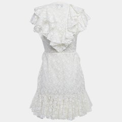 Giambattista Valli White Embroidered Silk Ruffled Mini Dress S