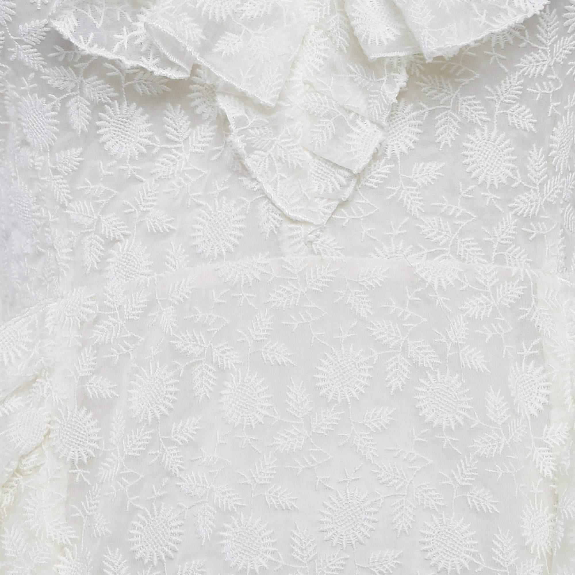 Grigio Giambattista Valli White Ricamato in seta con volant Mini Dress S in vendita