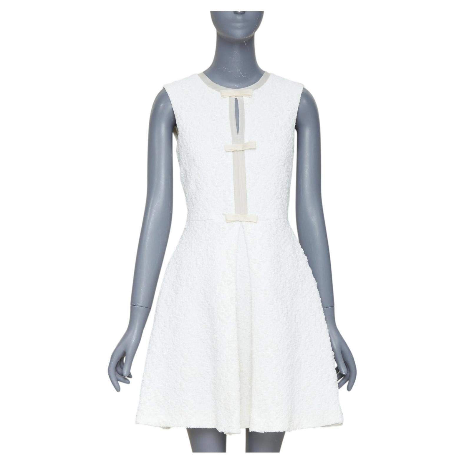 GIAMBATTISTA VALLI white flora boucle silk bow fit flare mini dress IT40 XS