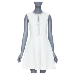 GIAMBATTISTA VALLI white flora boucle silk bow fit flare mini dress IT40 XS
