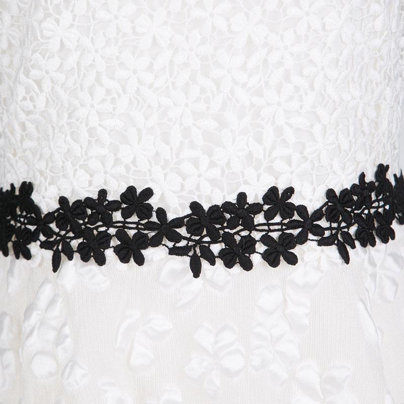 Gray Giambattista Valli White Floral Applique Embroidered Sleeveless Dress M