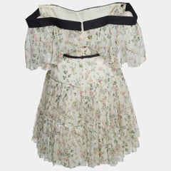 Giambattista Valli White Floral Print Silk Ruffled Mini Off-Shoulder Dress S
