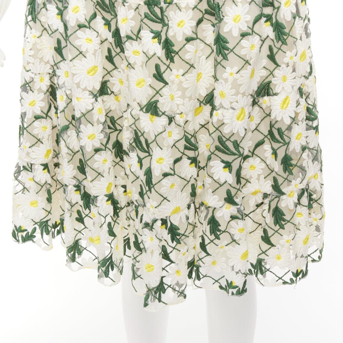 GIAMBATTISTA VALLI white green embroidered daisy cotton blend midi skirt IT38 XS For Sale 2