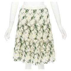 GIAMBATTISTA VALLI weiß grün besticktes Gänseblümchen Baumwollmischung Midirock IT38 XS