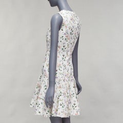 GIAMBATTISTA VALLI vestido acampanado ajustado de seda verde blanco con estampado floral IT42 M