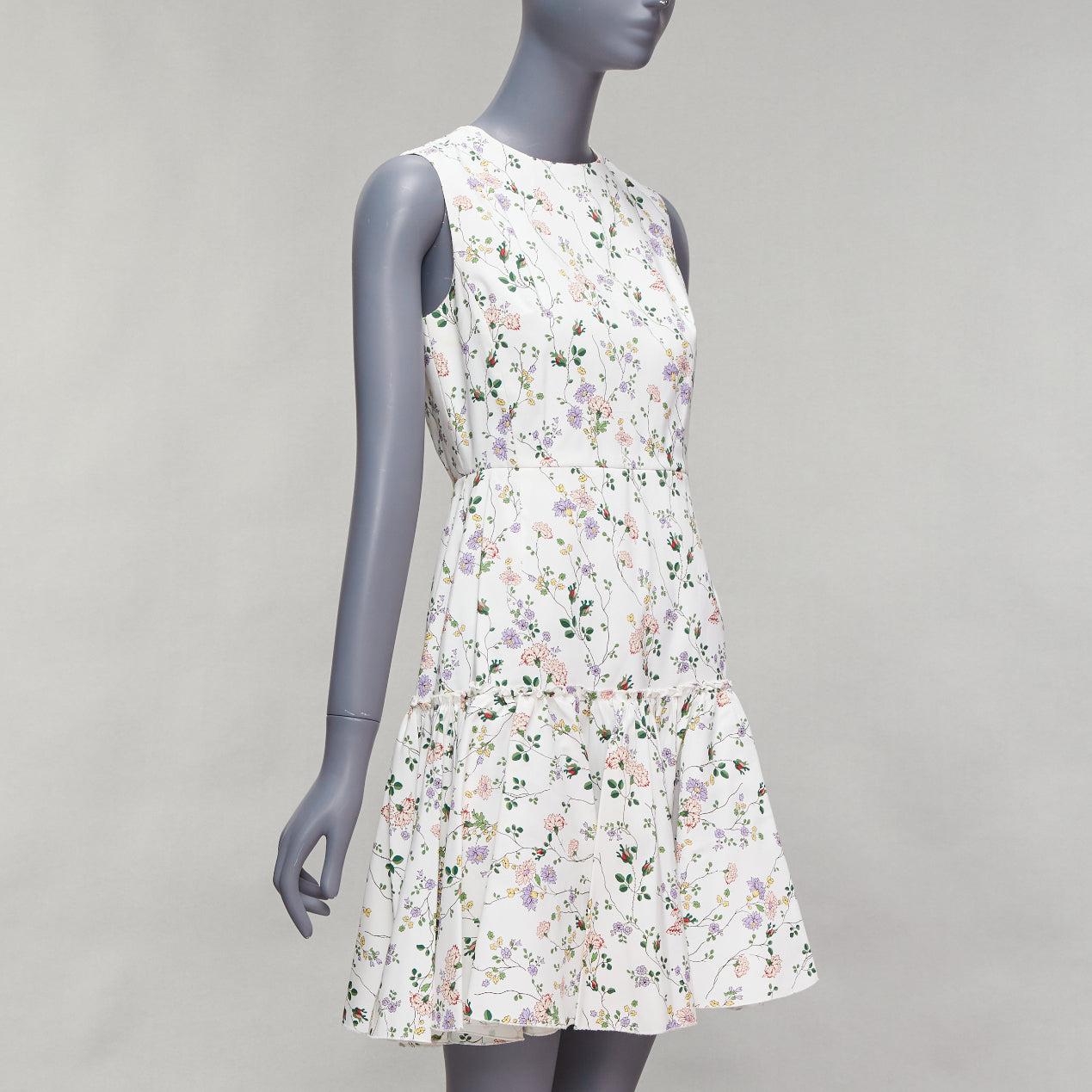 GIAMBATTISTA VALLI vestido acampanado ajustado de seda verde blanco con estampado floral IT42 M Gris en venta