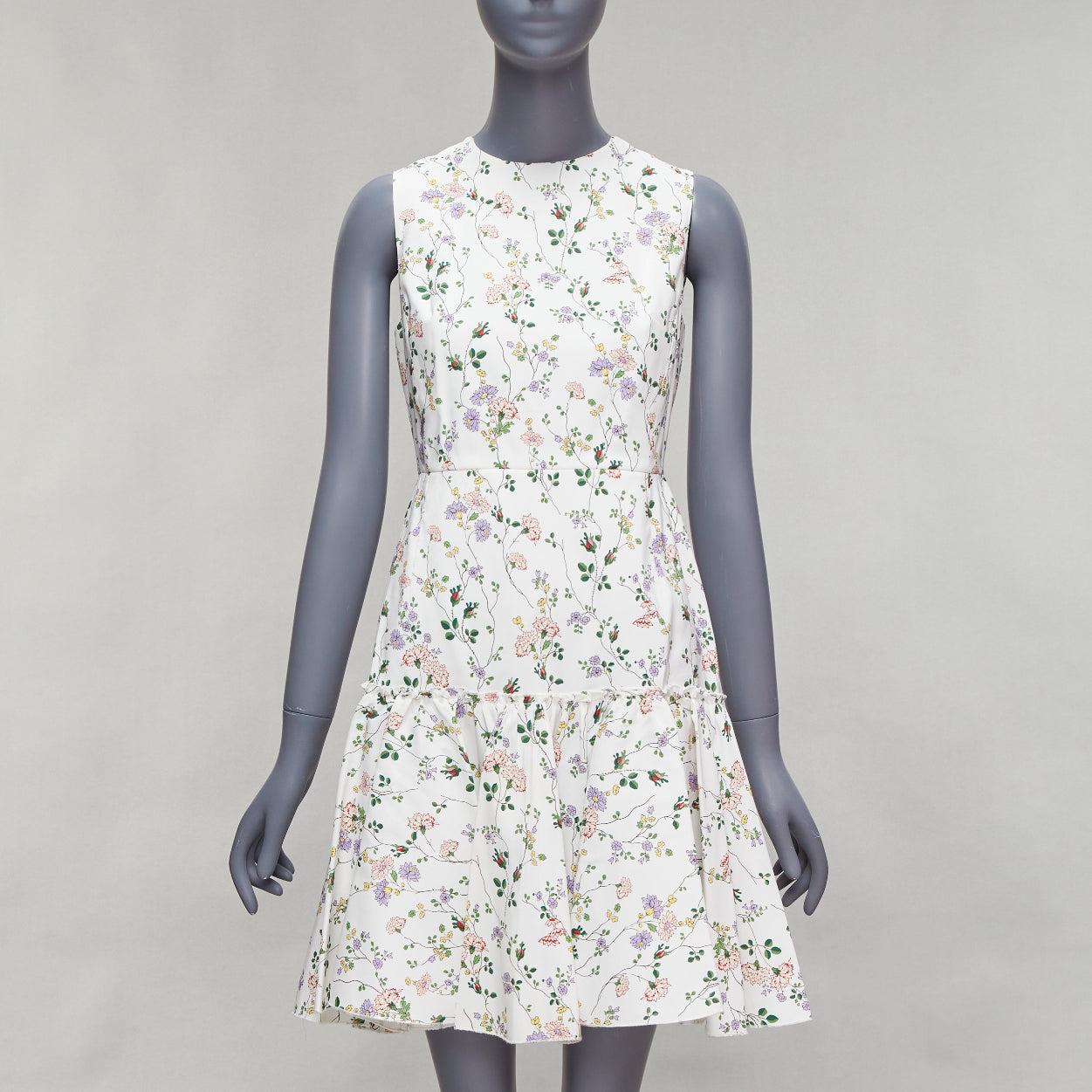 GIAMBATTISTA VALLI white green nylon silk floral print fit flare dress IT42 M