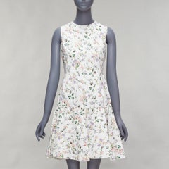 GIAMBATTISTA VALLI white green nylon silk floral print fit flare dress IT42 M