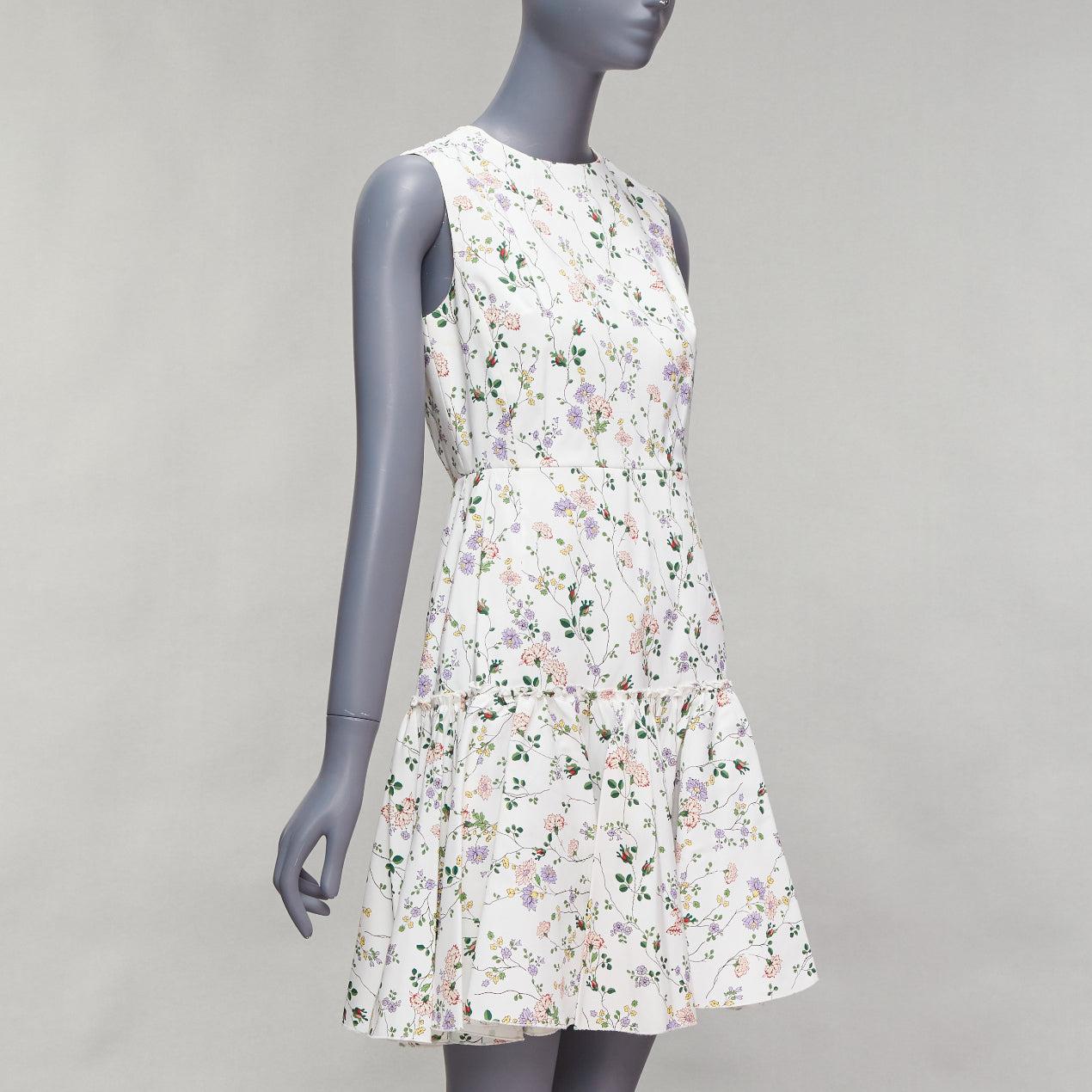 GIAMBATTISTA VALLI blanco verde nylon seda estampado floral ajustado vestido acampanado S42 S Gris