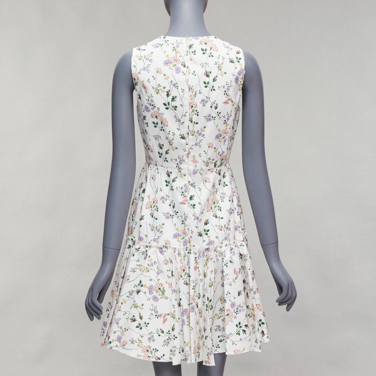 De las mujeres GIAMBATTISTA VALLI blanco verde nylon seda estampado floral ajustado vestido acampanado S42 S