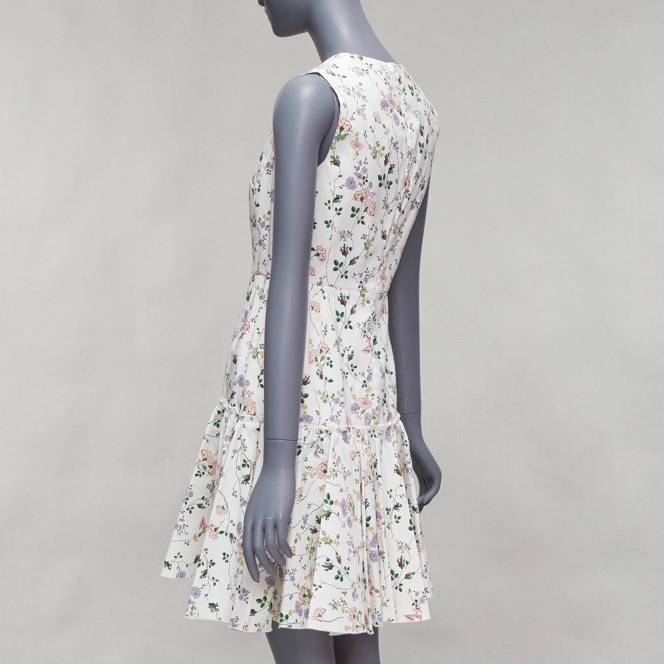 GIAMBATTISTA VALLI blanco verde nylon seda estampado floral ajustado vestido acampanado S42 S 1