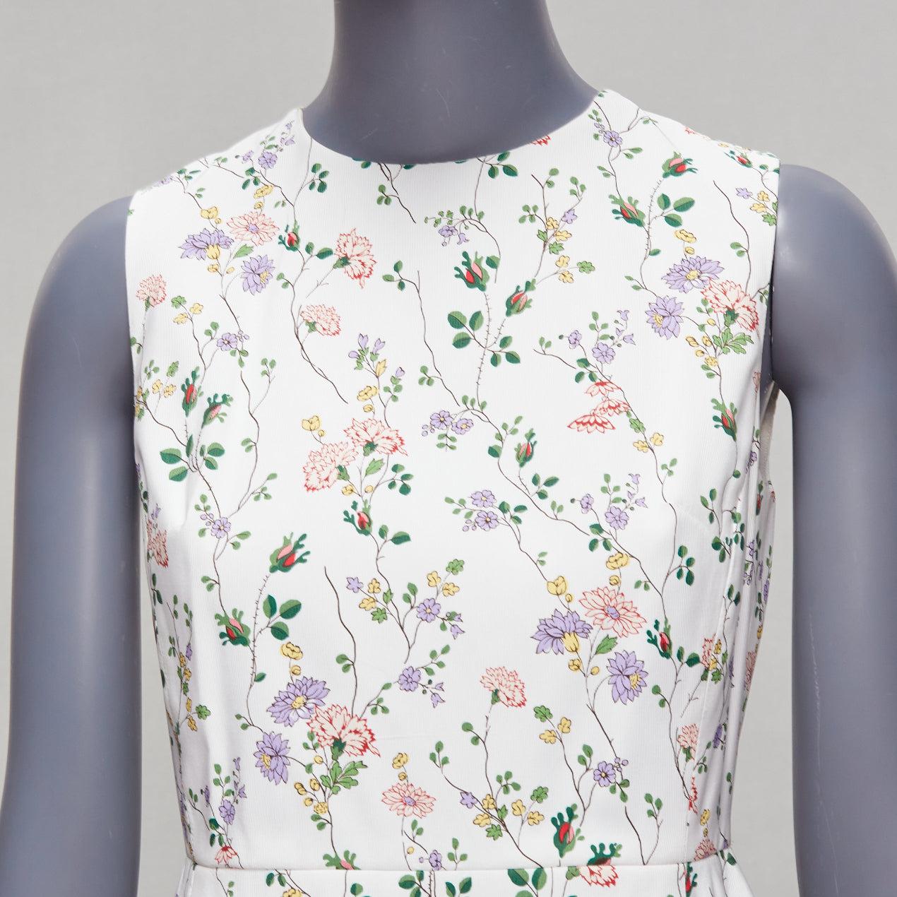 GIAMBATTISTA VALLI blanco verde nylon seda estampado floral ajustado vestido acampanado S42 S 2