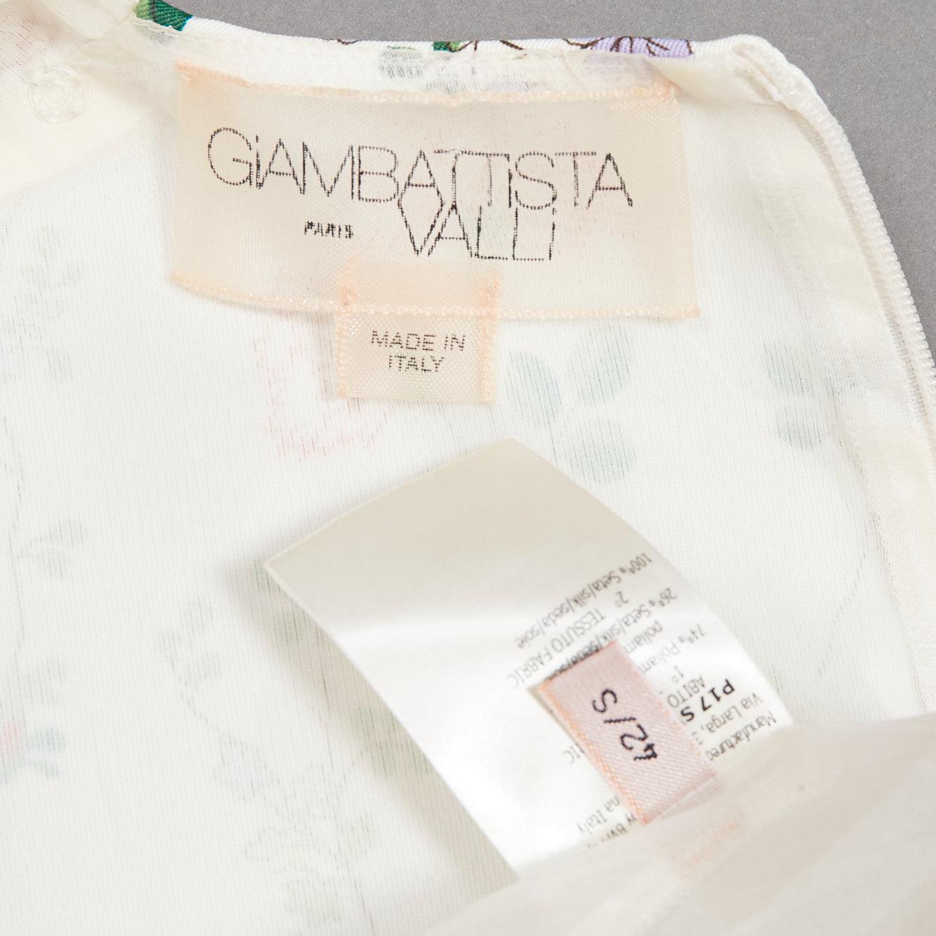 GIAMBATTISTA VALLI blanco verde nylon seda estampado floral ajustado vestido acampanado S42 S 3
