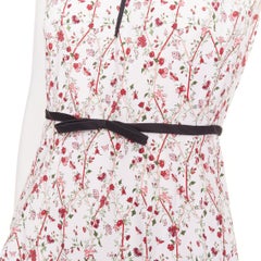 GIAMBATTISTA VALLI  white green nylon silk floral print ribbon waist dress IT42