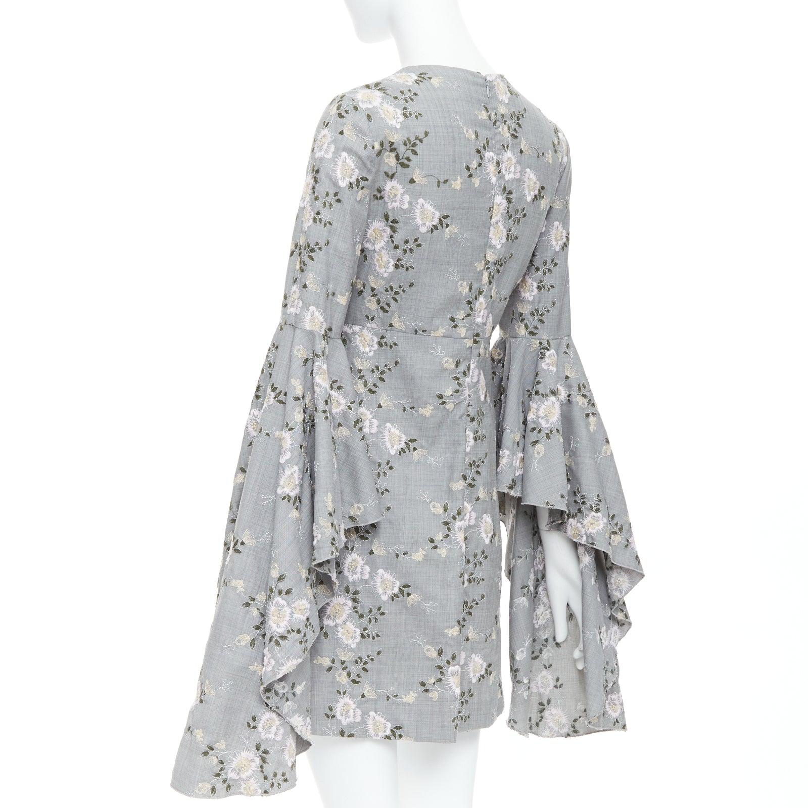 GIAMBATTISTA VALLI wool floral embroidery cascade bell sleeve dress IT38 XXS For Sale 1