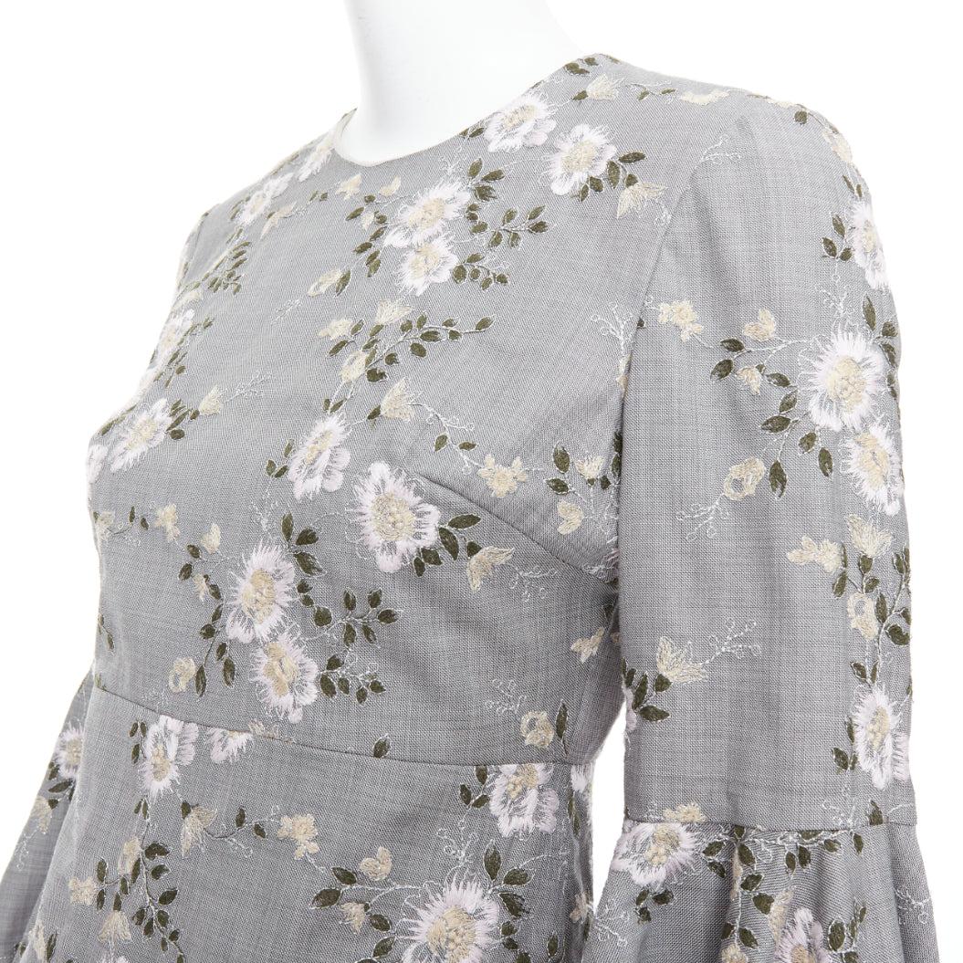GIAMBATTISTA VALLI wool floral embroidery cascade bell sleeve dress IT38 XXS For Sale 2