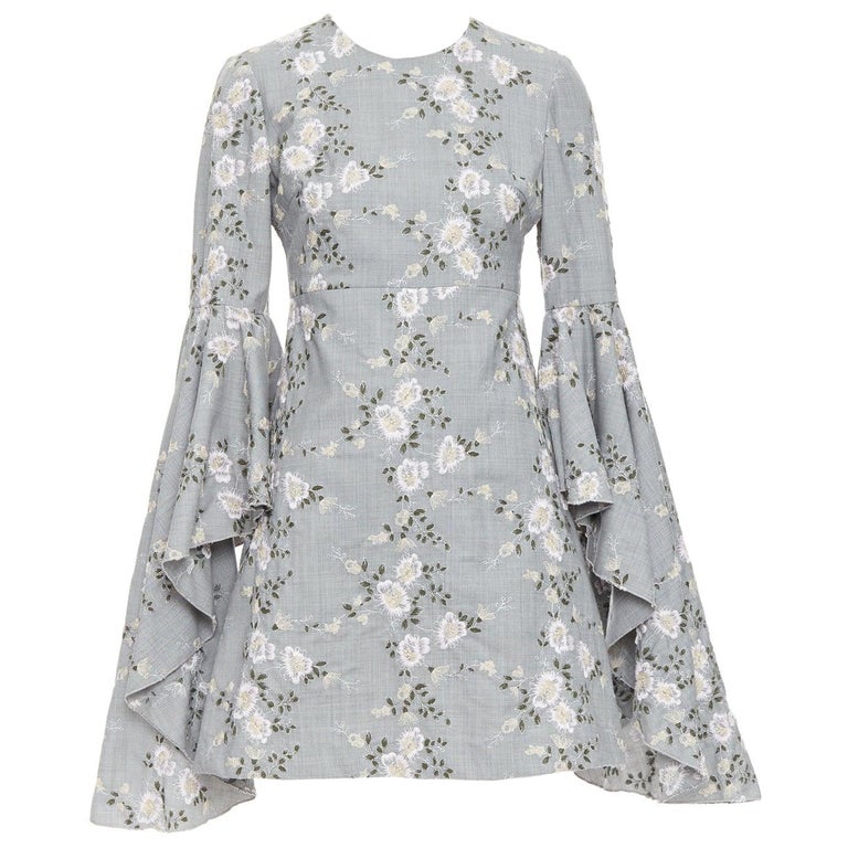 princess polly baby blue dress GIAMBATTISTA VALLI wool floral embroidery cascade bell sleeve dress IT38  XXS For Sale at 1stDibs