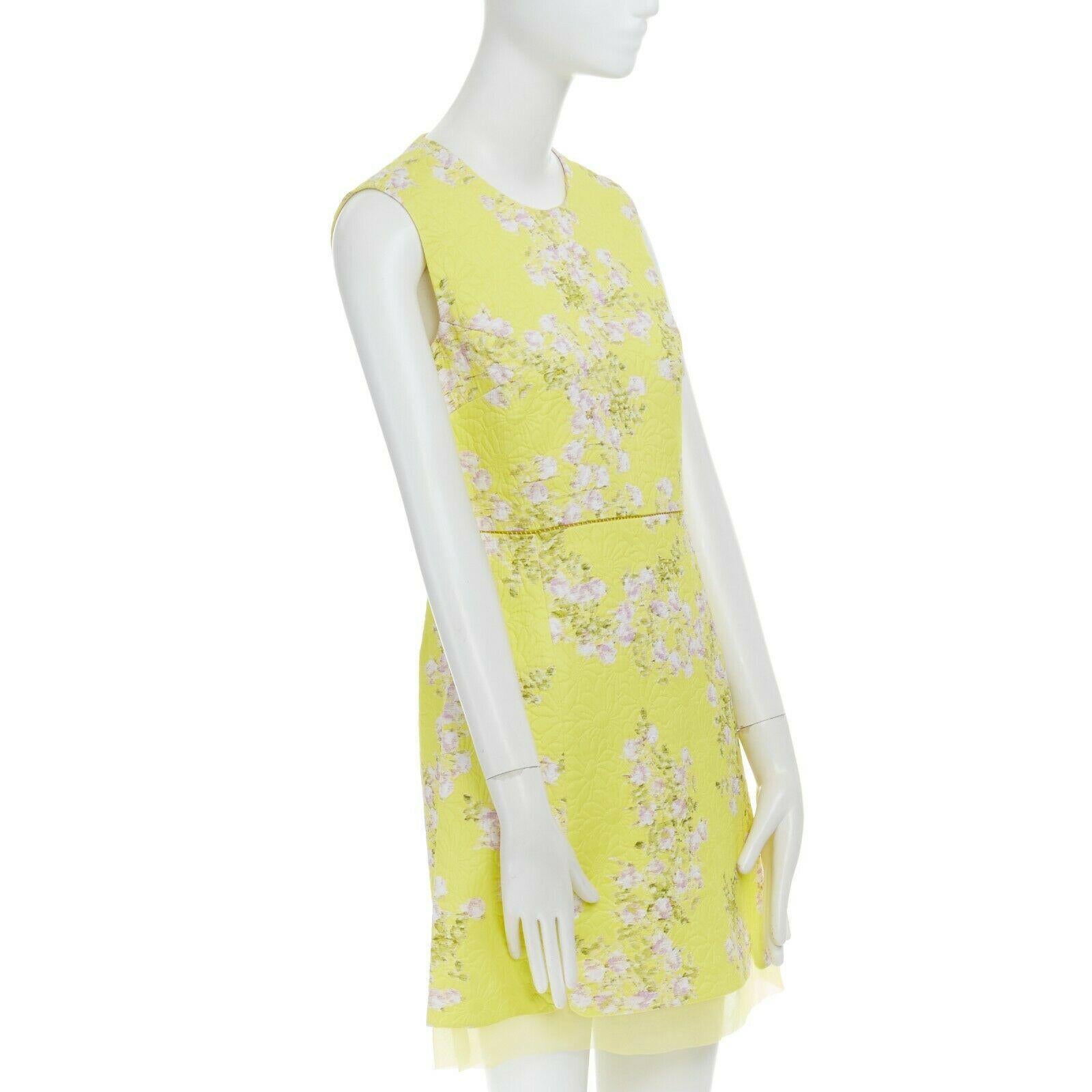 Yellow GIAMBATTISTA VALLI yellow cloque pink blossom jacqard silk trimmed dress IT42 S