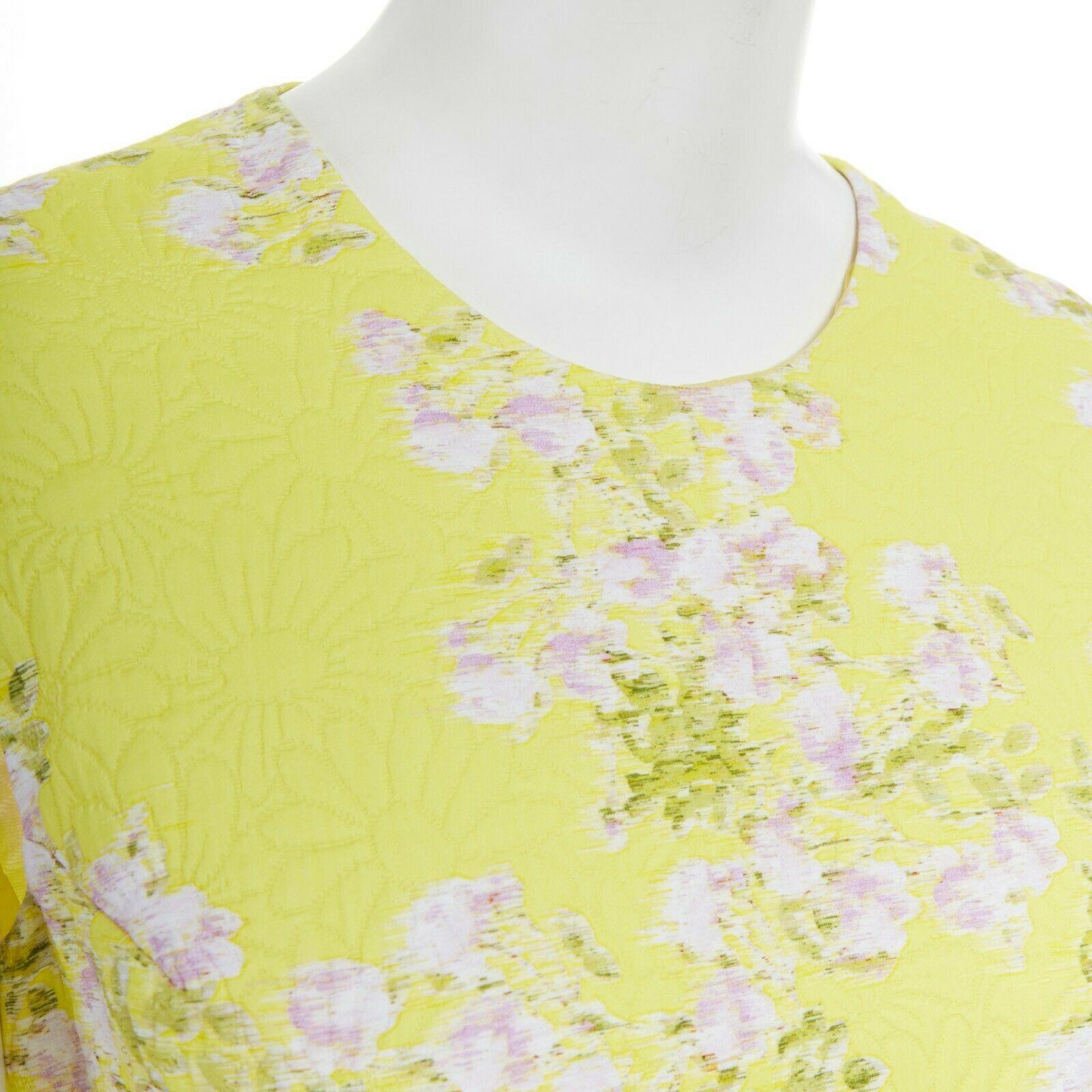 GIAMBATTISTA VALLI yellow cloque pink blossom jacqard silk trimmed dress IT42 S 2