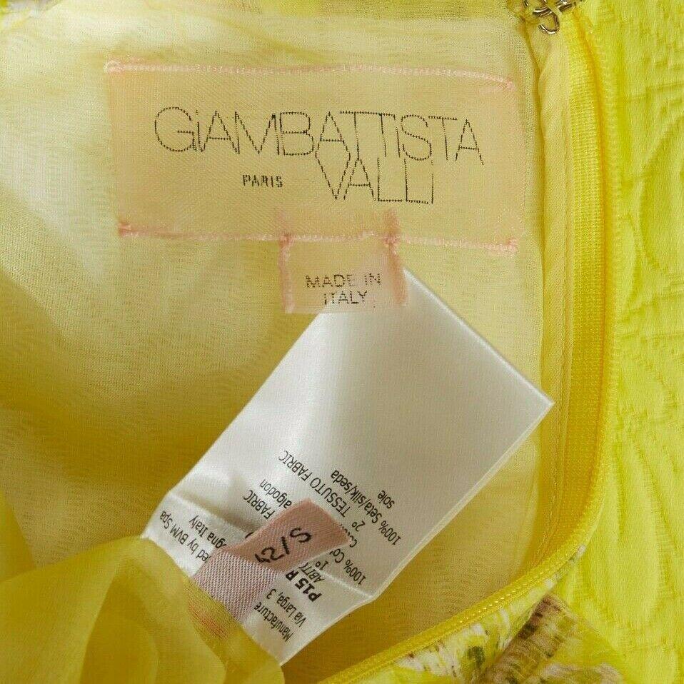 GIAMBATTISTA VALLI yellow cloque pink blossom jacqard silk trimmed dress IT42 S 3