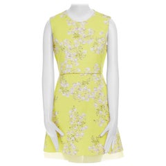 GIAMBATTISTA VALLI yellow cloque pink blossom jacqard silk trimmed dress IT42 S