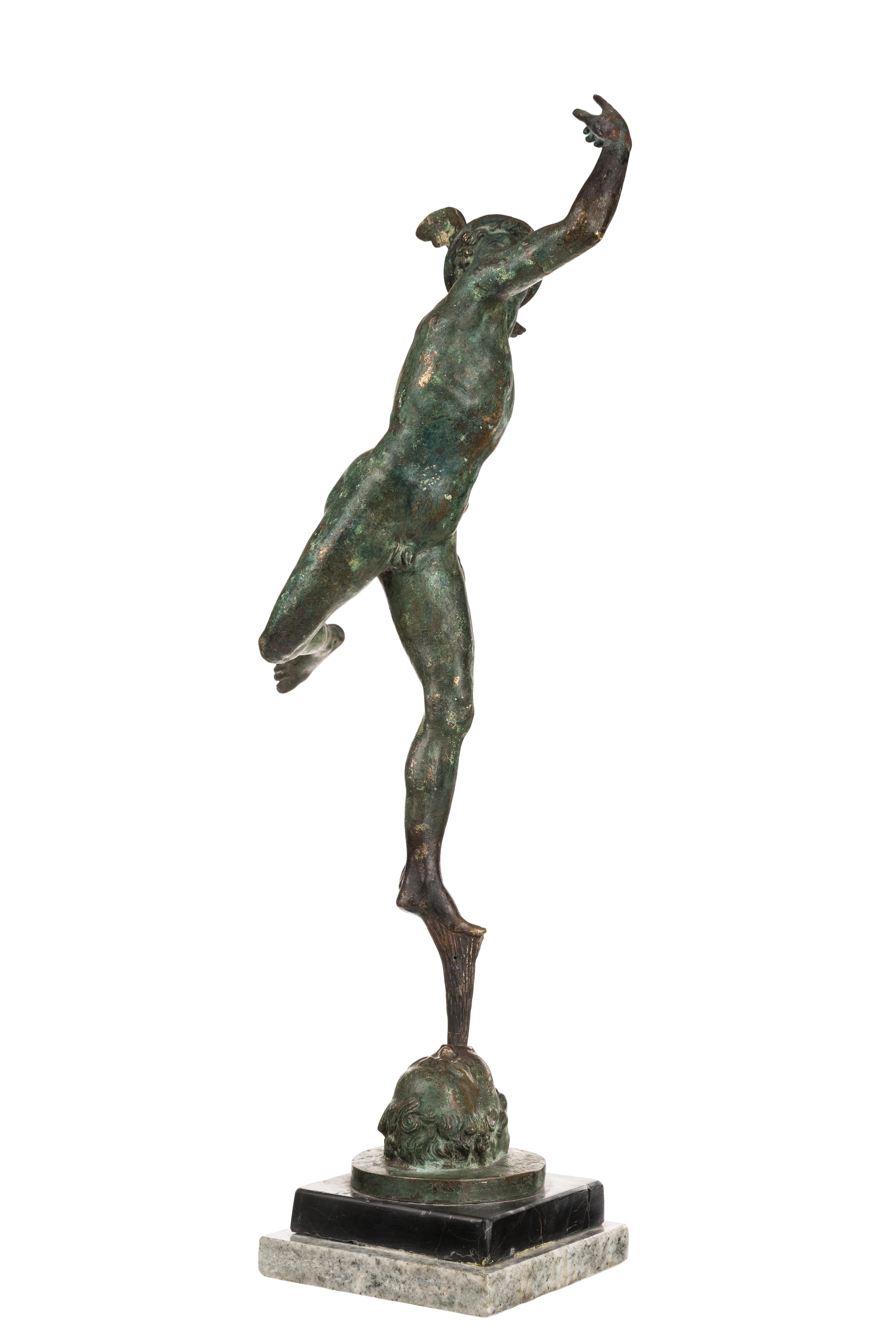 Nach Giambologna Bronze von Merkur mit grüner Patina im Angebot 1
