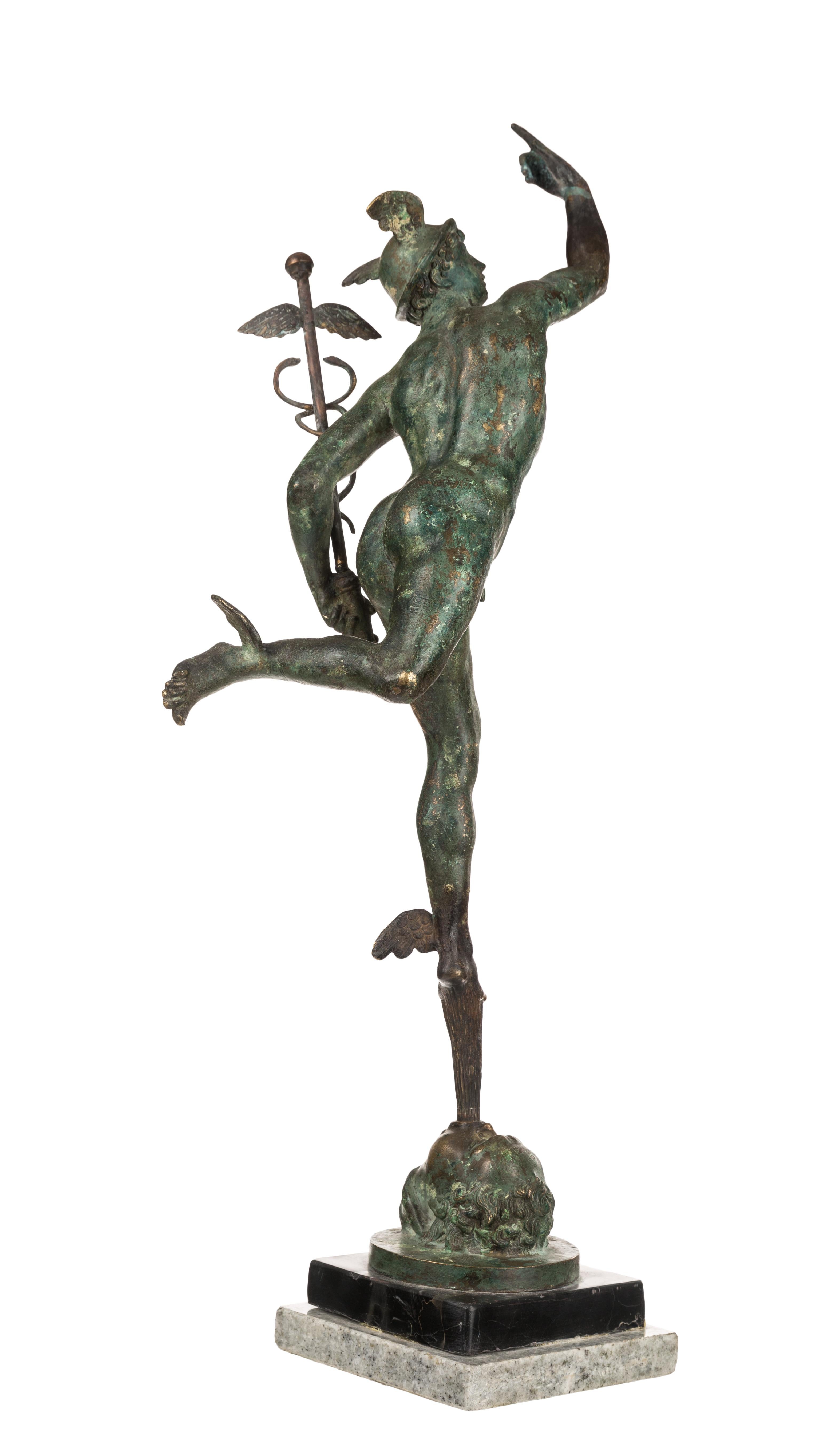 Nach Giambologna Bronze von Merkur mit grüner Patina im Angebot 2