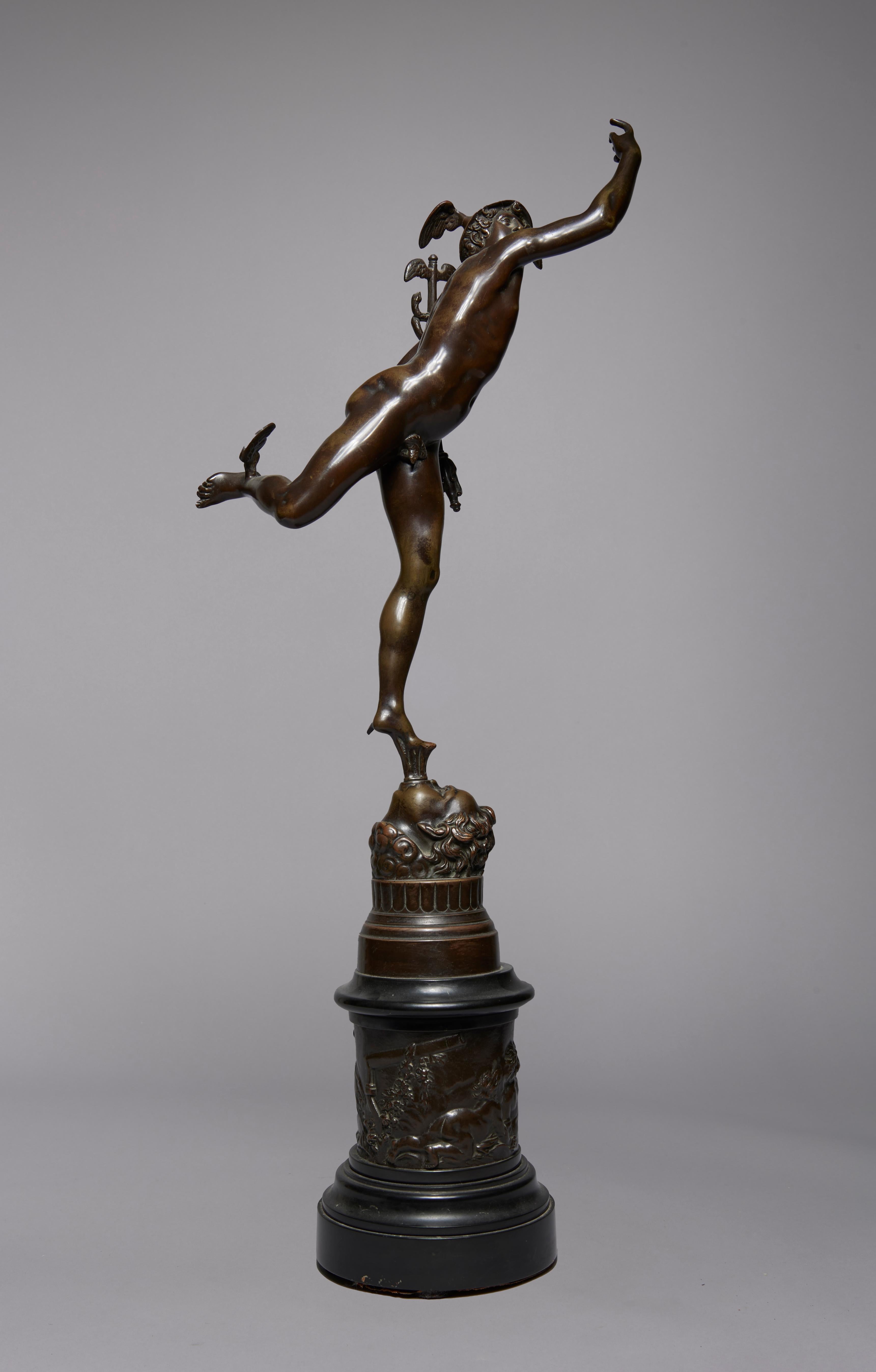 Mercury Standing on the Breath of Zeus, Antique Grand Tour - Sculpture by Giambologna