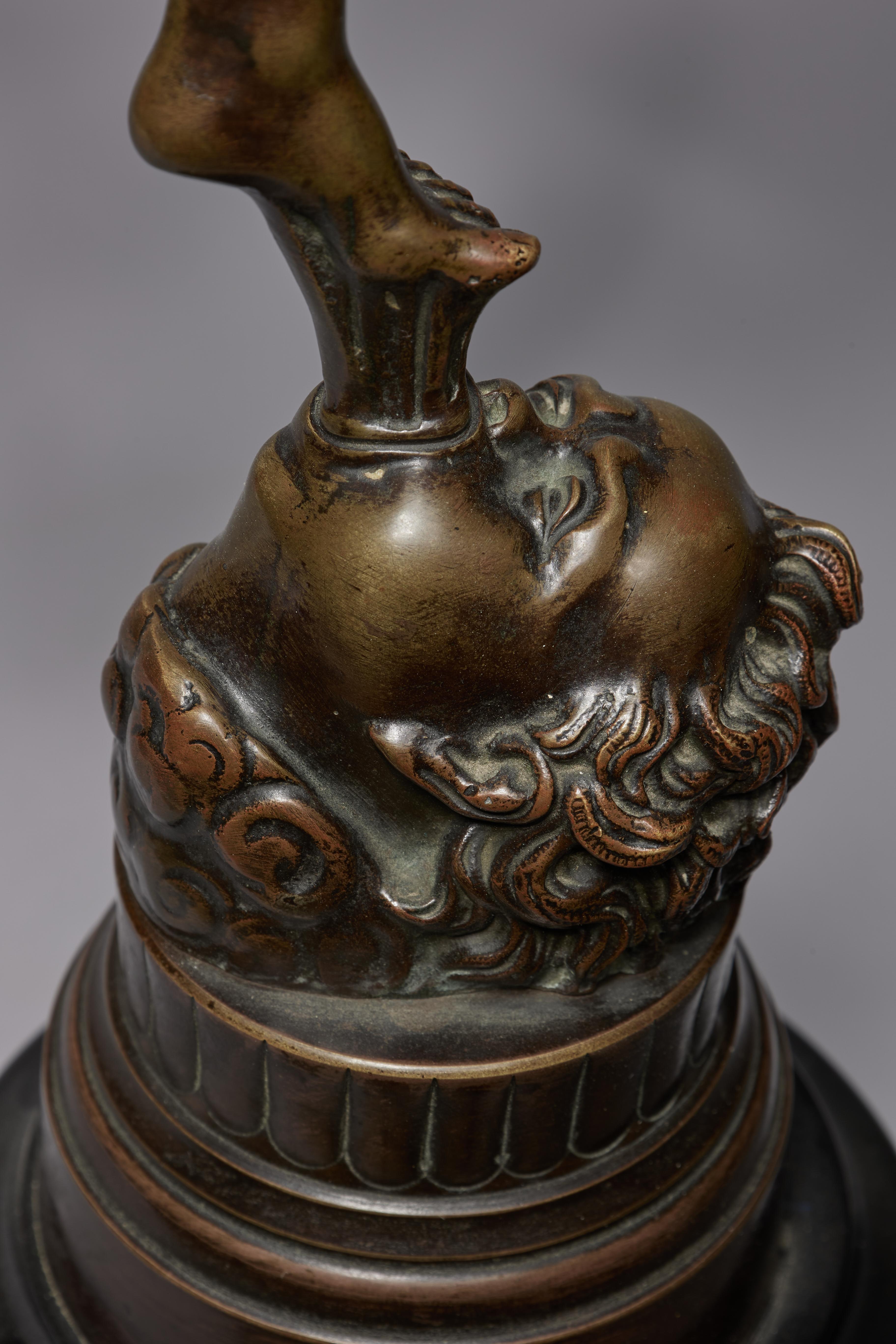 After Giambologna (Italian, 1529-1608)
Mercury Standing on the Breath of Zeus
Bronze
27.5 x 14.25 x 5.5 inches

The sculpture depicts Mercury wearing his winged helmet and sandals and holding a caduceus. Created after one of Giambologna's most