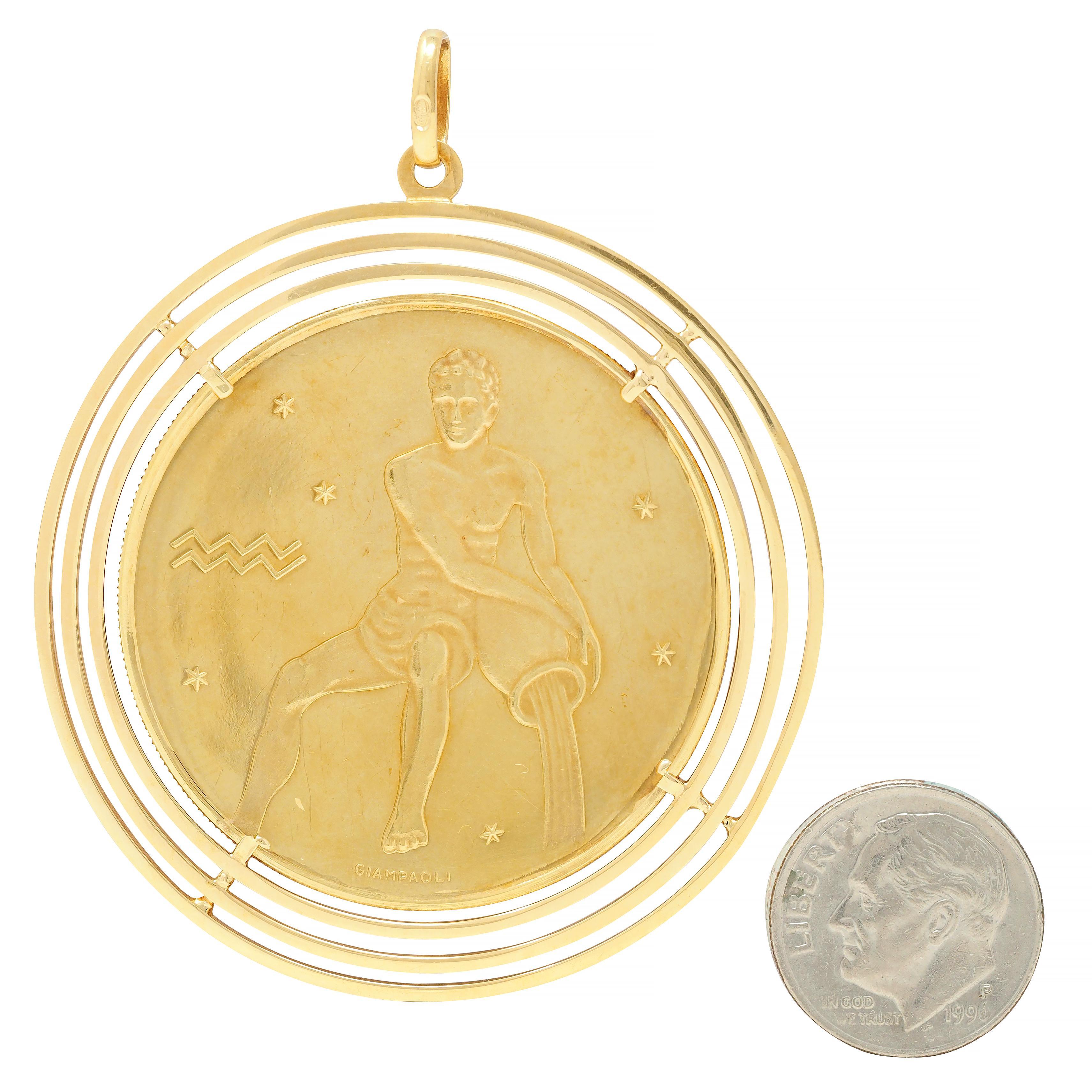 Giampaoli 1950er Jahre 18 Karat Gelbgold Vintage Aquarius Zodiac-Anhänger 5