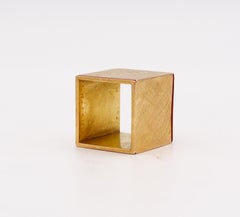 Giampaolo Babetto 1981 Artistic Geometric Cubic Ring 18kt Gold with Red Enamel
