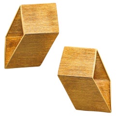 Vintage Giampaolo Babetto 1984 Artistic Geometric Earrings In Brushed 18Kt Yellow Gold