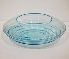 Giampaolo Ghisetti 1970s Vintage Round Aquamarine Blue Murano Glass Ribbed Bowl