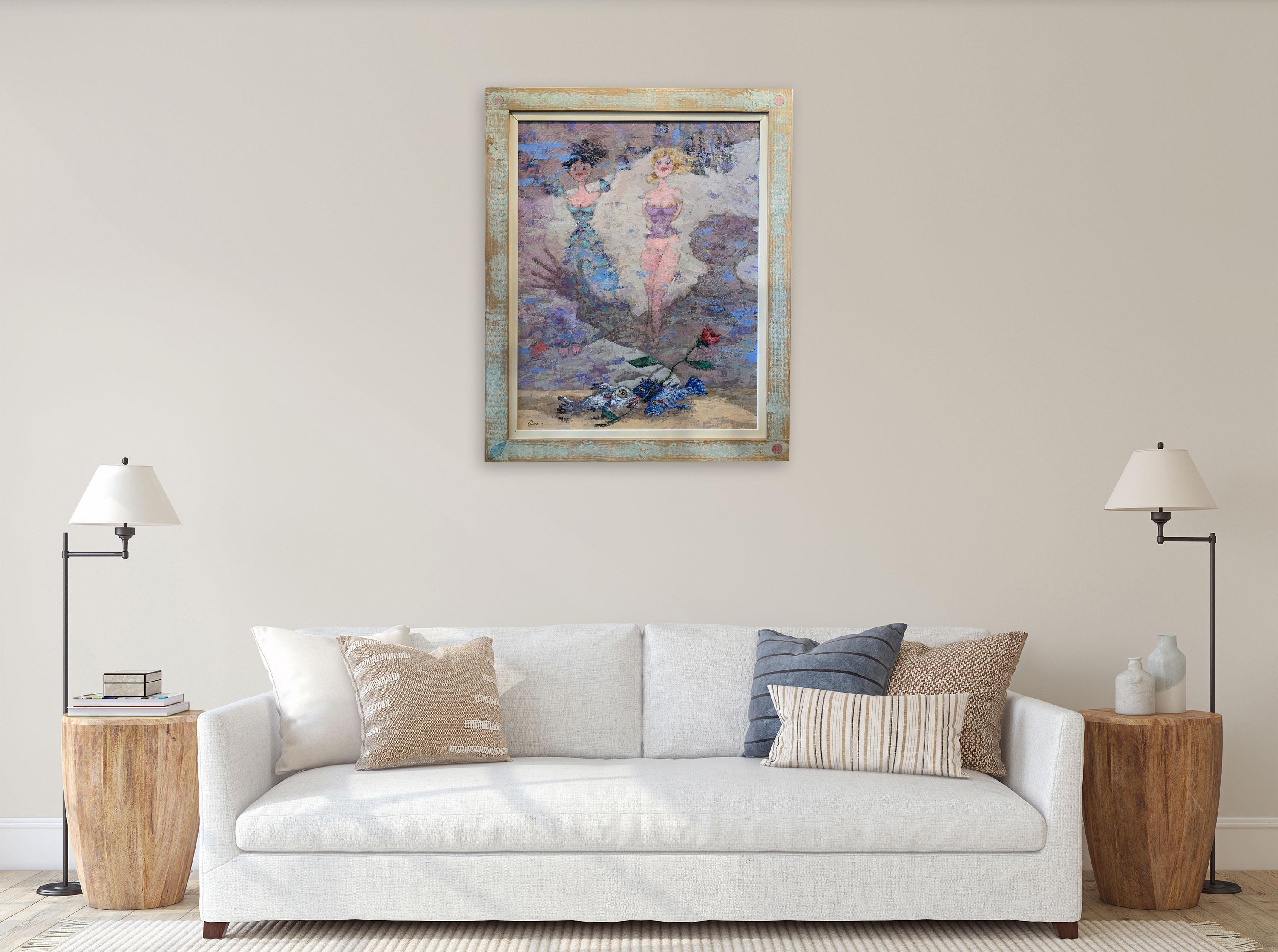 Peinture « Fish In Love » (Femmes amoureuses), nus, de Giampaolo Talani en vente 1