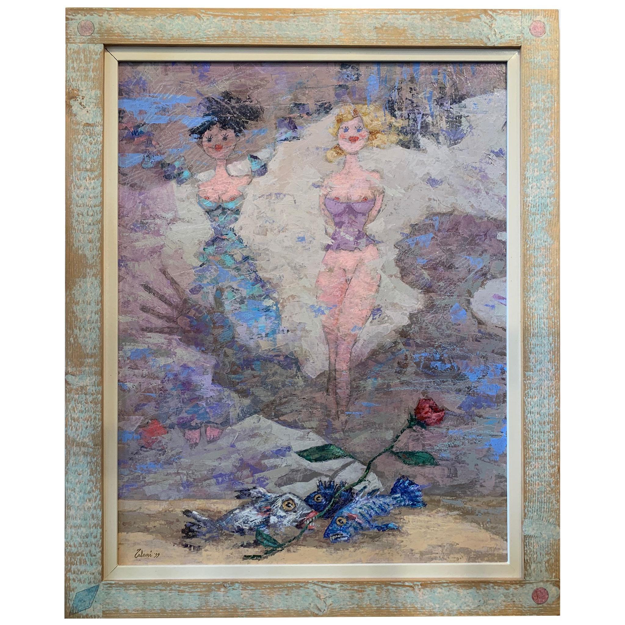 Fish In Love - Nudes Women Painting by Giampaolo Talani For Sale 1