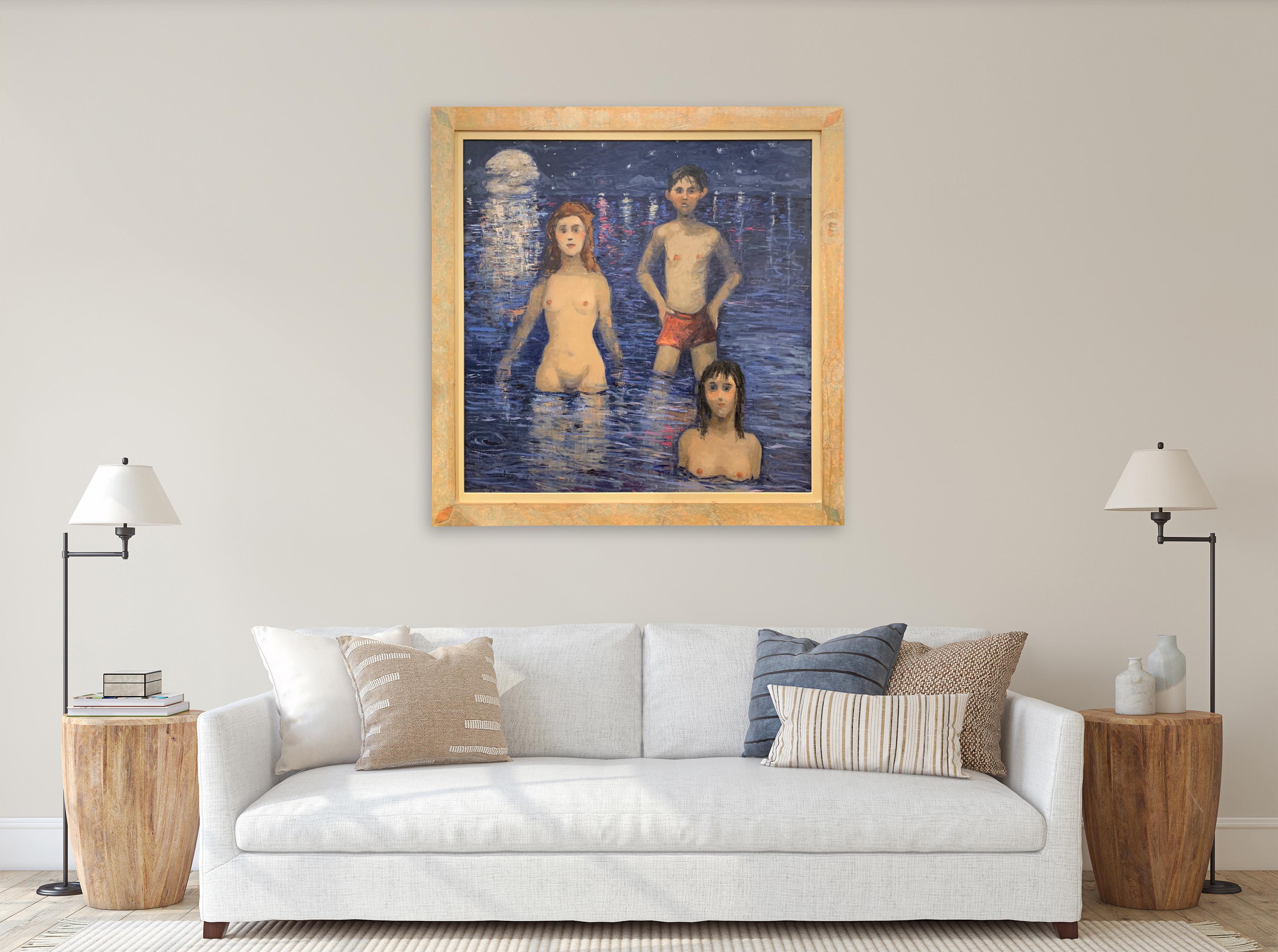 The Bay With Full Moon - Nudes Painting by Giampaolo Talani For Sale 1