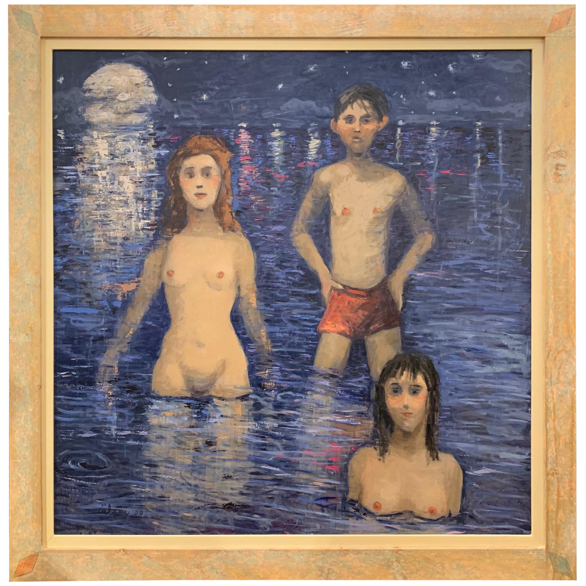The Bay With Full Moon - Nudes Painting by Giampaolo Talani For Sale 6